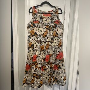 NWT Apsara Size XL Navy Blue Cream Sleeveless Side Zip Cotton Cosmos Midi Dress